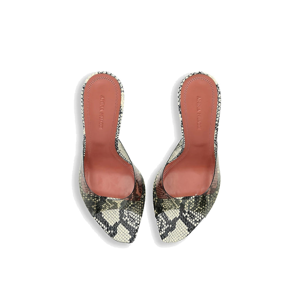 Amina Muaddi Alexa Glass 95 Snake Sandals