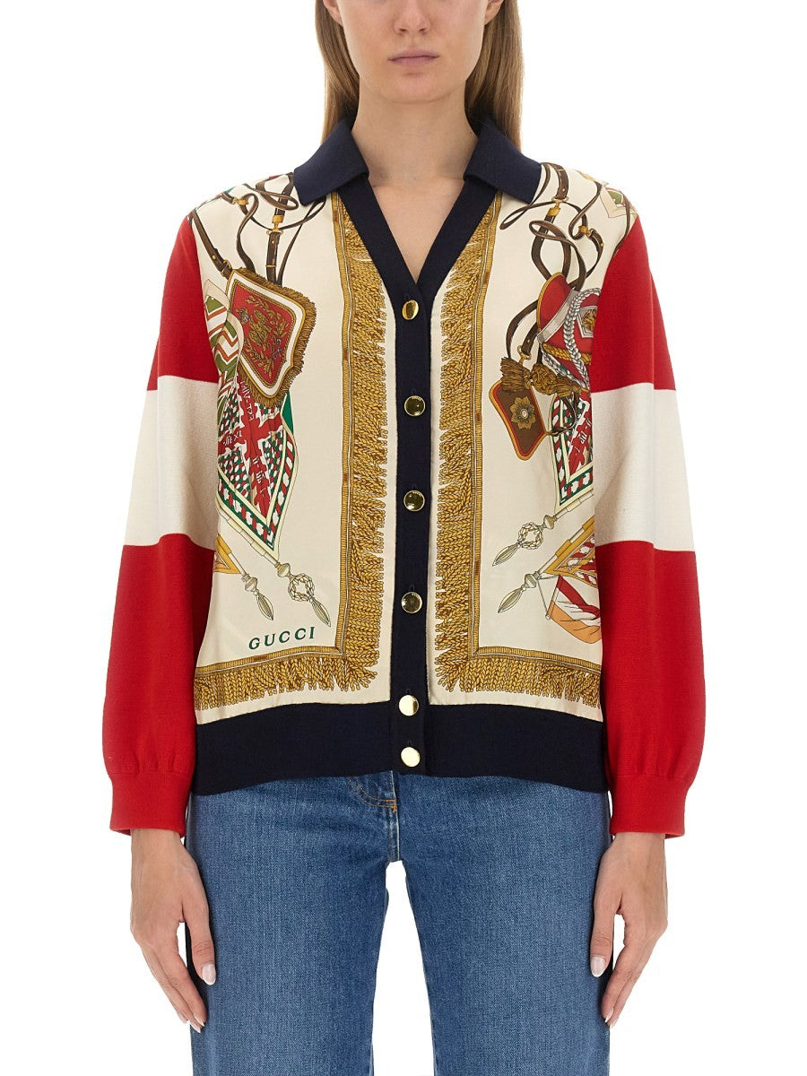 Gucci EXTRA FINE WOOL CARDIGAN WITH PRINT