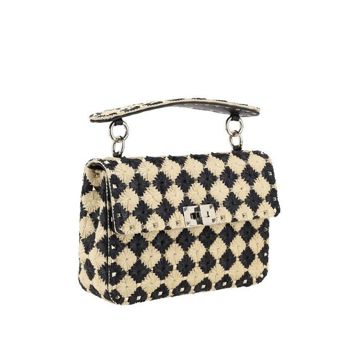 Valentino Garavani Raffia Medium Rockstud Spike Handbag