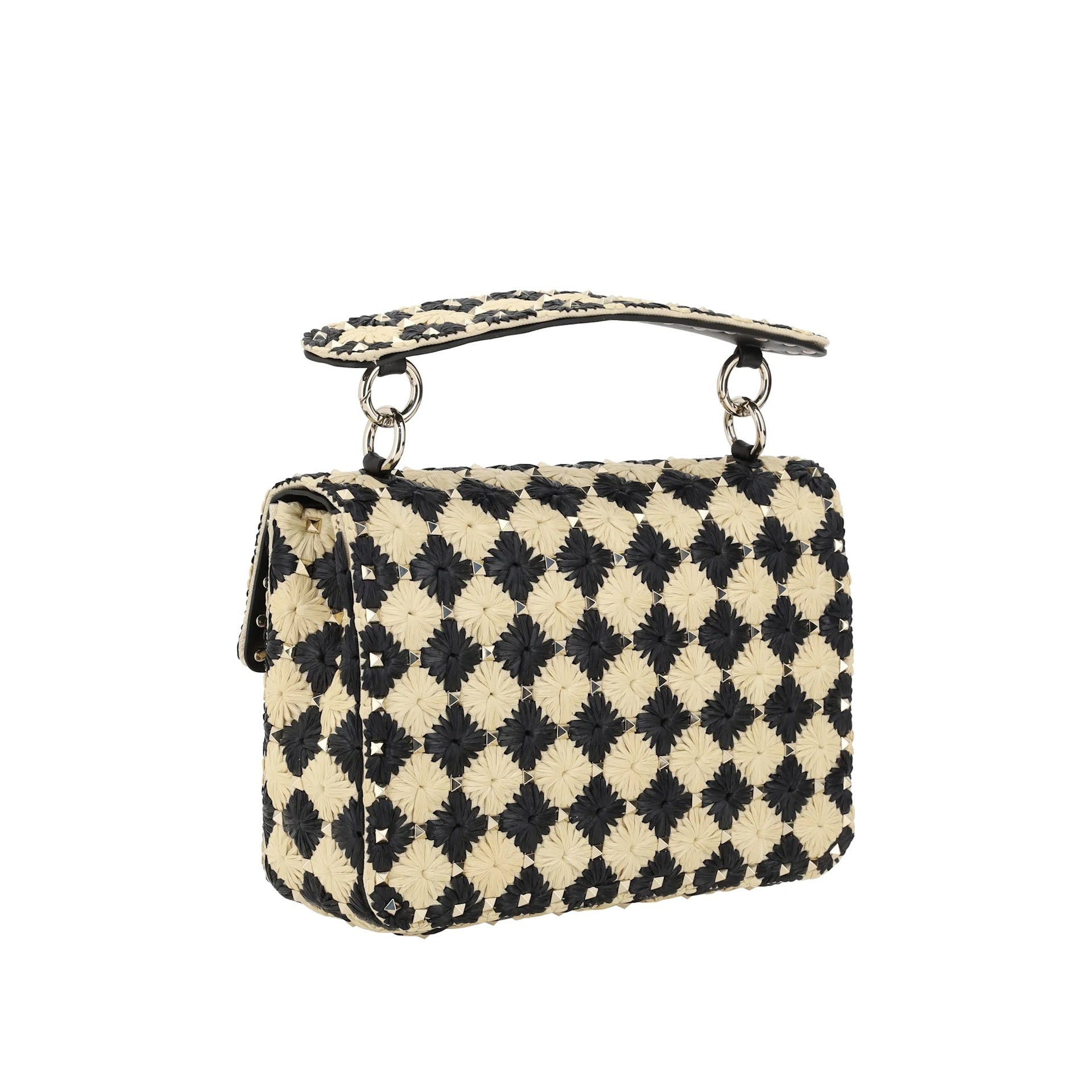 Valentino Garavani Raffia Medium Rockstud Spike Handbag