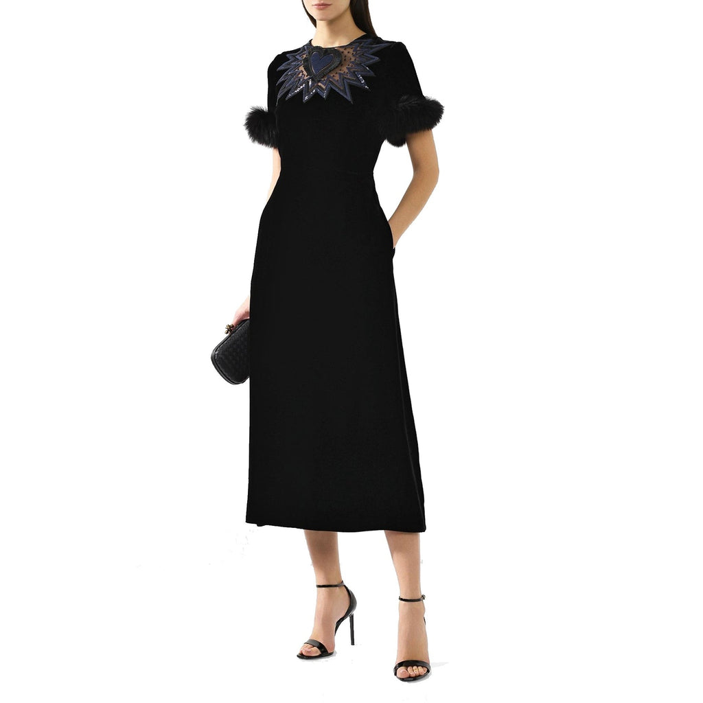 Fendi Fur Trim Velvet Midi Dress