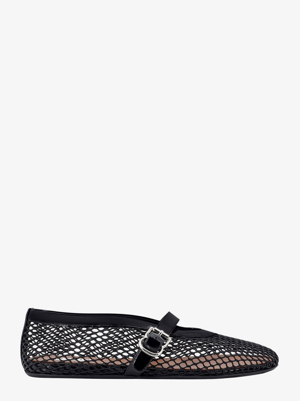 ALAIA Fishnet Ballerinas with patent leather profiles