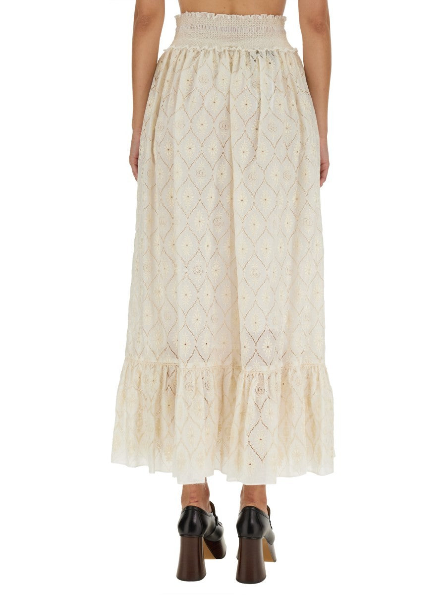 Gucci FLORAL BRODERIE ANGLAISE SKIRT