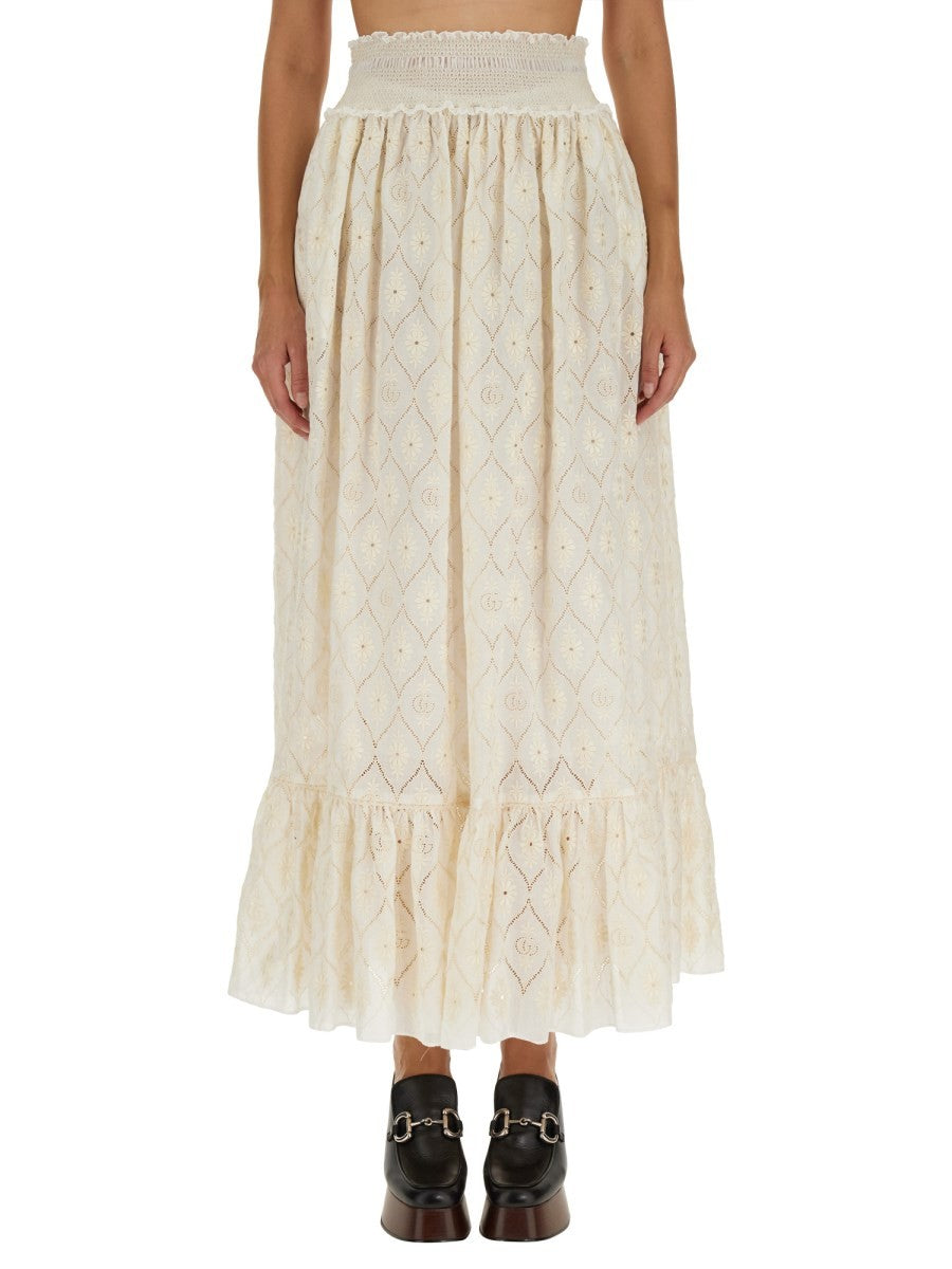 Gucci FLORAL BRODERIE ANGLAISE SKIRT