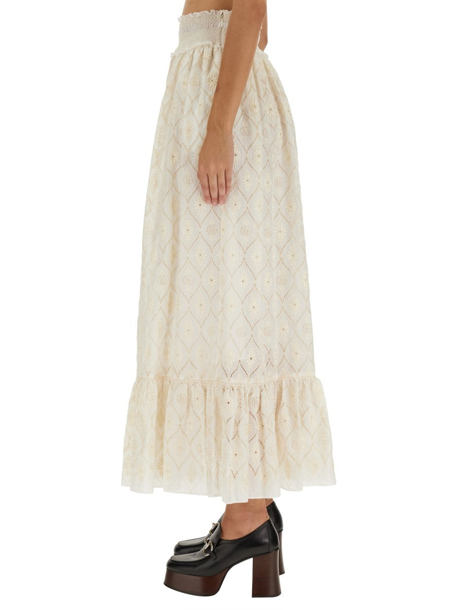 Gucci FLORAL BRODERIE ANGLAISE SKIRT