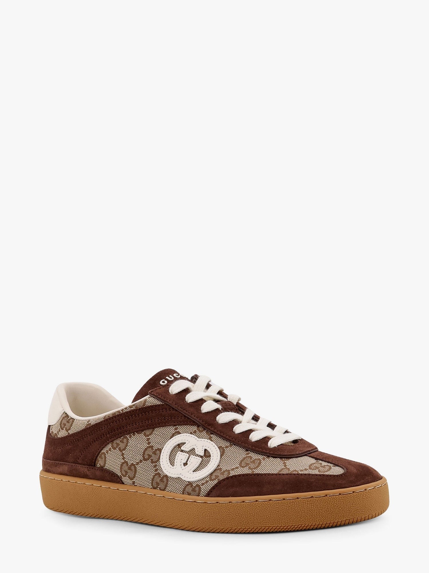 Gucci G75 low-top Supreme GG fabric and suede sneakers