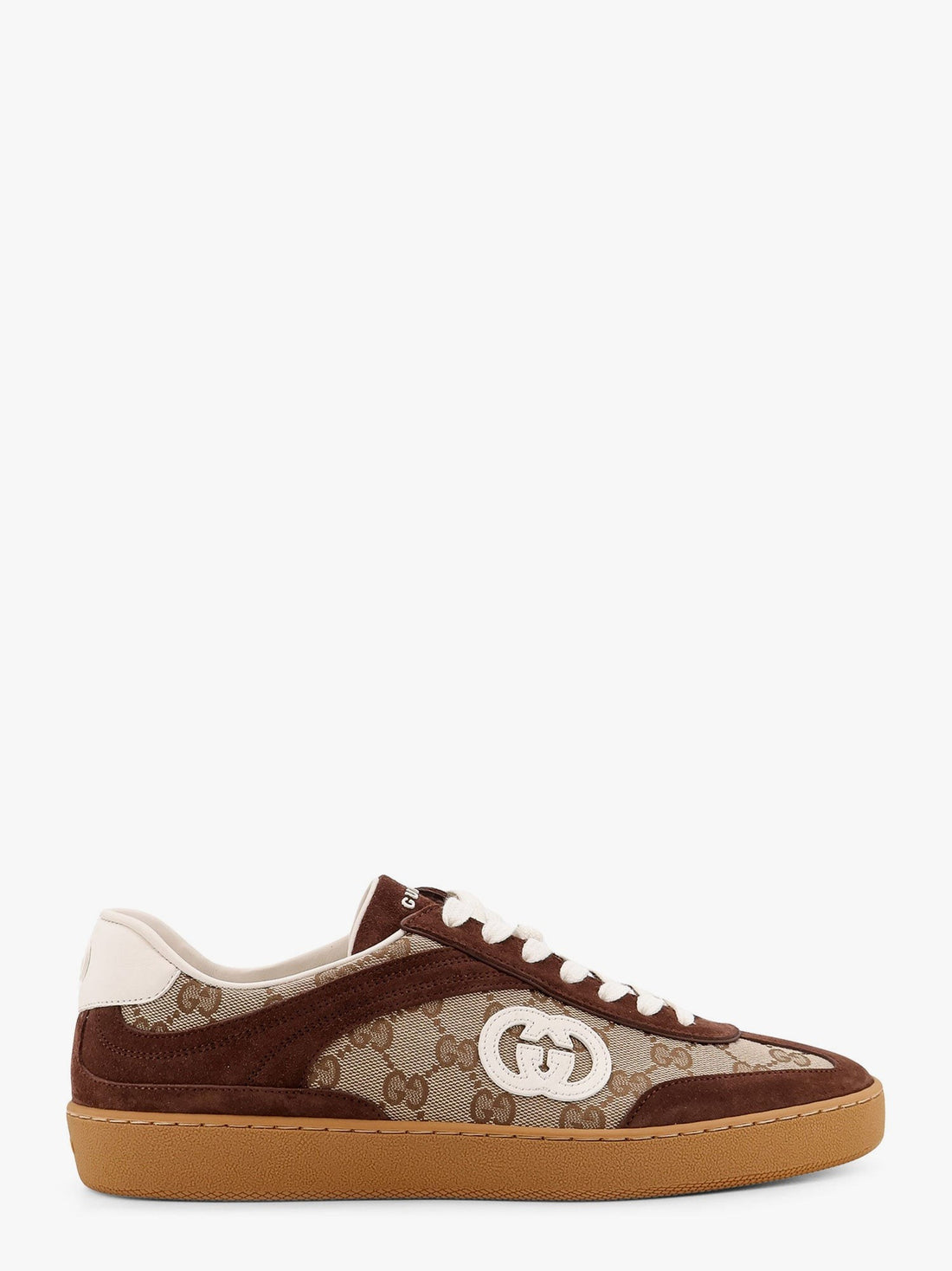 Gucci G75 low-top Supreme GG fabric and suede sneakers