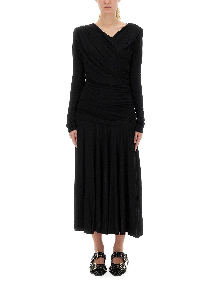 GANNI GATHERED MIDI DRESS