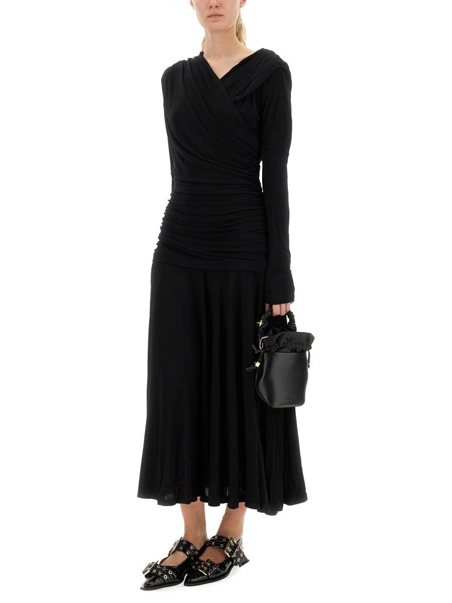 GANNI GATHERED MIDI DRESS