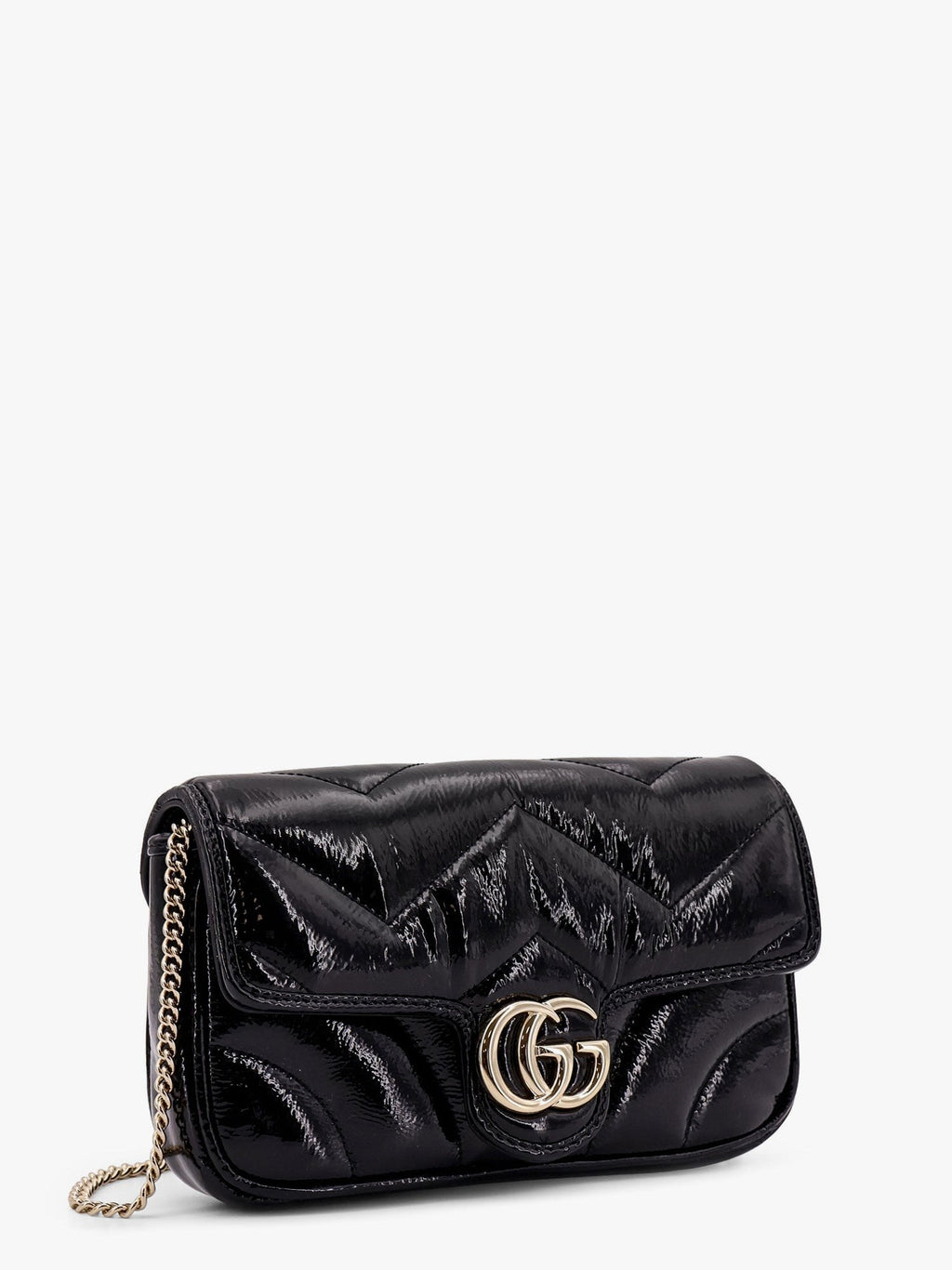 Gucci Gg marmont patent leather shoulder bag with frontal gg logo
