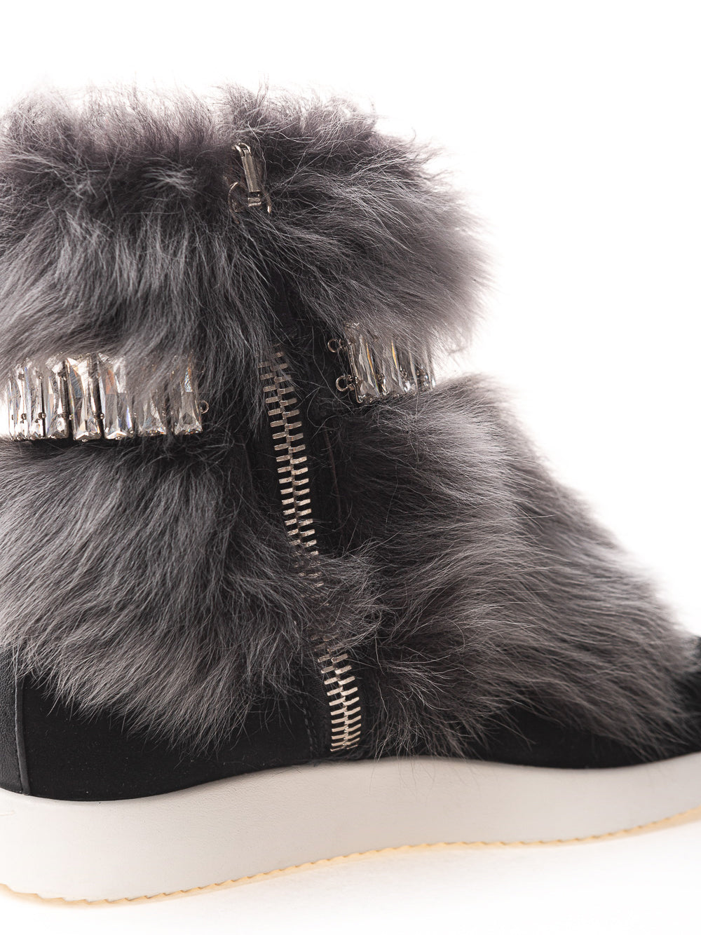 Black Sneaker with Fur and Crystals Giuseppe Zanotti