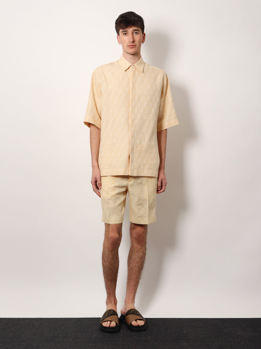 Fendi Jacquard linen and cotton shirt with all-over ff embroidery
