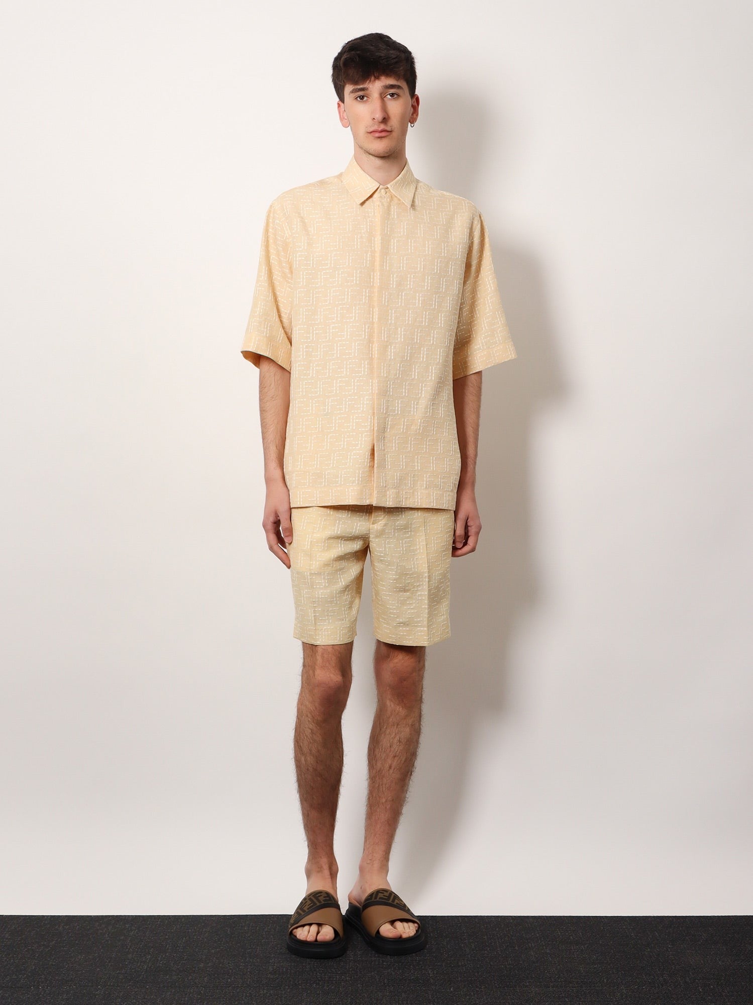 Fendi Jacquard linen and cotton shirt with all-over ff embroidery