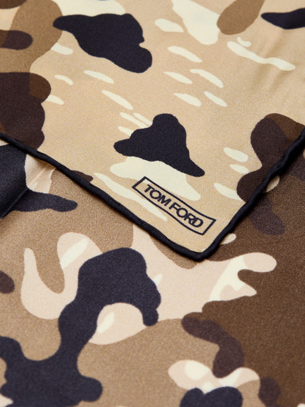 Tom Ford Beige Camouflage Print Silk Pocket Square