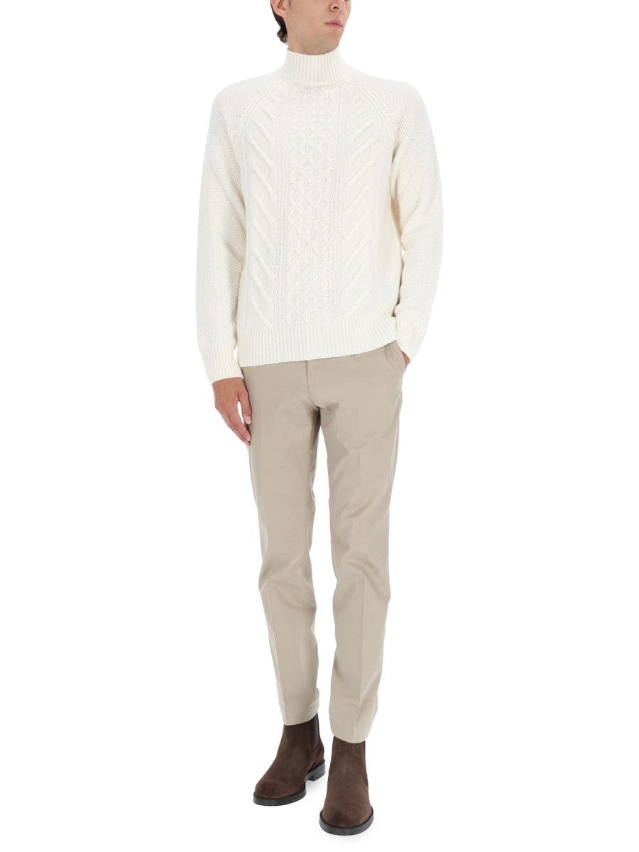 BOSS CAMEL "L-HECTOR" CABLE-KNIT SWEATER