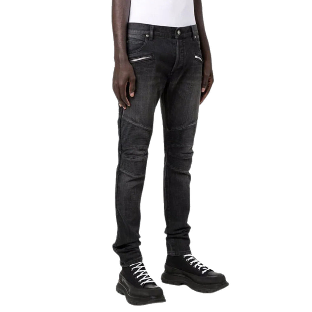 Balmain Slim-Fit Black Cotton Jeans, Featuring Horizontal Ribbed — view 3
