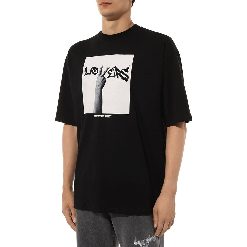 Diego Venturino Cotton T-Shirt Nera Stampa — view 2