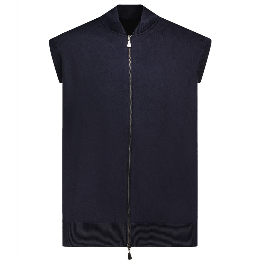 Alpha Studio Cotton Vest Zip Blue Notte — view 2