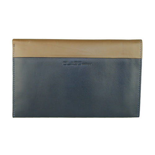 Cavalli Class Leather Wallet, Blue Color With Beige Inserts, Card