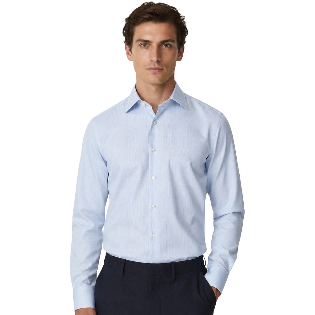 Bagutta Cotton Shirt Roberto Neck Italiano Light Blue