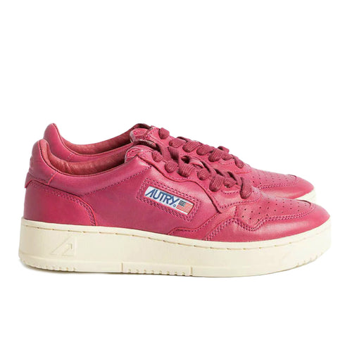 Autry Cotton Sneakers In Fuchsia Vintage Effect Goatskin, Tone-On-Tone