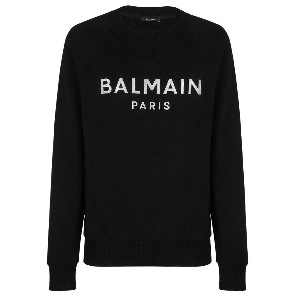 Balmain Cotton Sweatshirt Crewneck Nera Silver