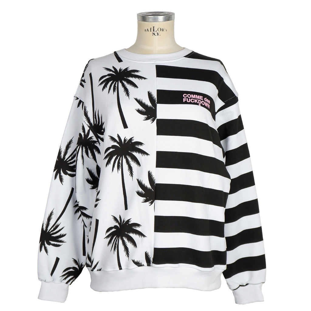 Comme Des Fuckdown Crewneck Cotton Sweatshirt With Black And White