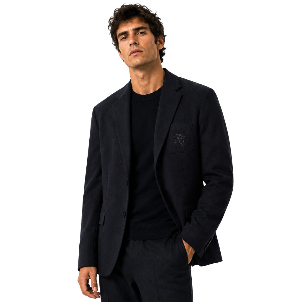 Dolce & Gabbana Wool Jacket Single-Breasted Logo Blue