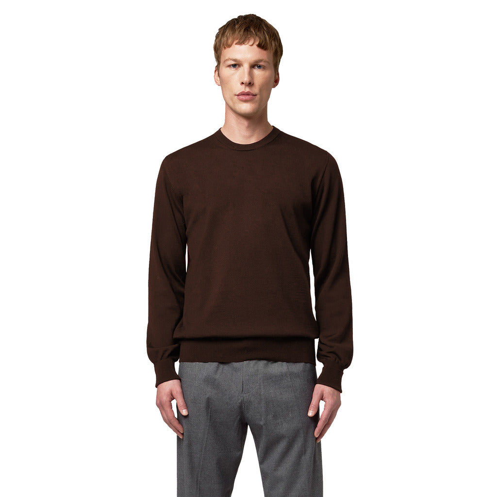 Alpha Studio leather Wool Sweater Dark Brown
