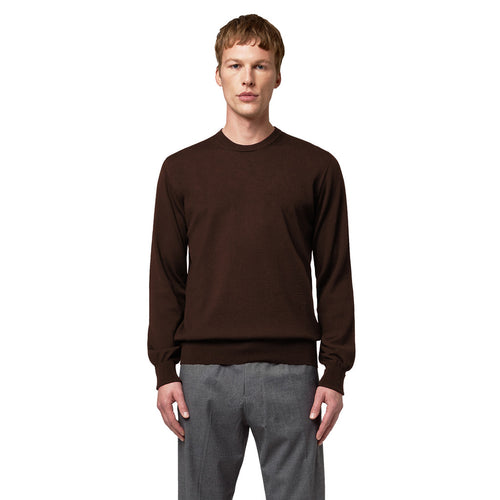 Alpha Studio leather Wool Sweater Dark Brown
