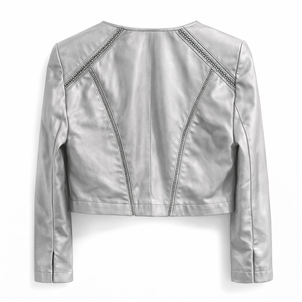 Patrizia Pepe Leather Jacket Silver Grey — view 2
