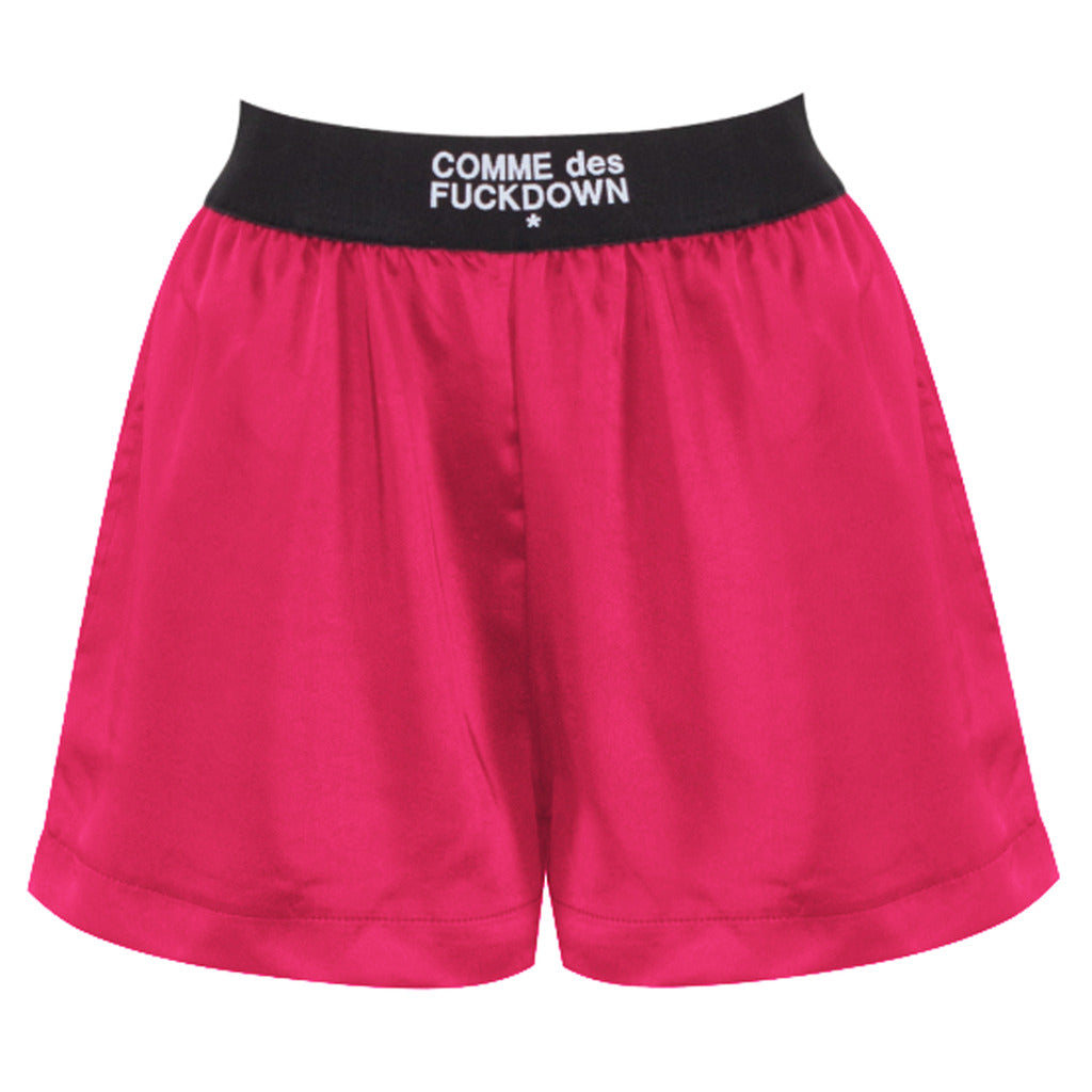 Comme Des Fuckdown Satin Shorts In Raso Fuxia
