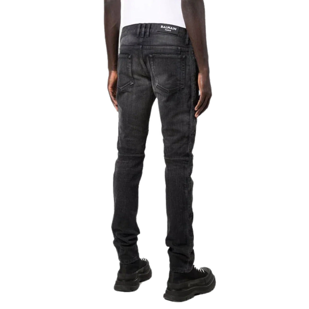 Balmain Slim-Fit Black Cotton Jeans, Featuring Horizontal Ribbed — view 2