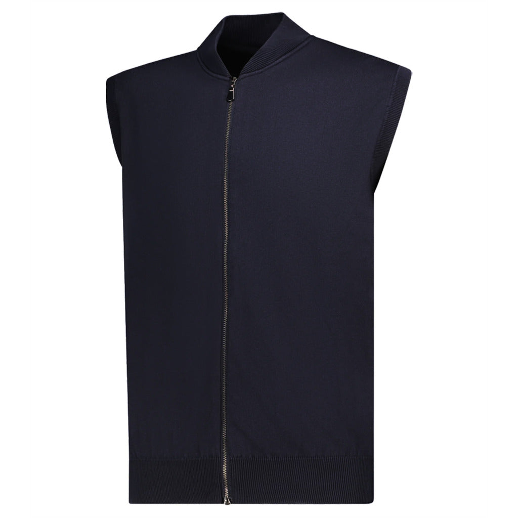 Alpha Studio Cotton Vest Zip Blue Notte — view 4