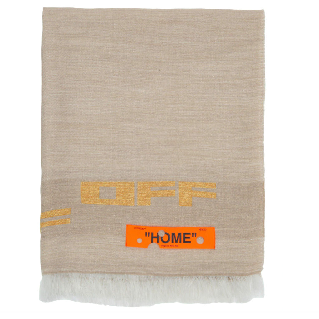 Off-White Linen Blanket Taupe Gold Off-White