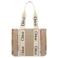 Chloè Calfskin Woody Whipstitched Canvas Multi Beige
