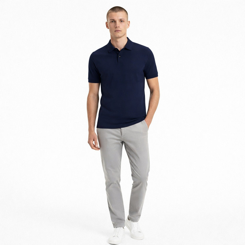 Alpha Studio Cotton Polo Piquet Blue — view 3