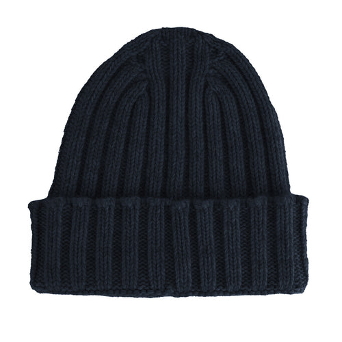 100% Kaschmir gestrickte Mütze Dunkelblau
