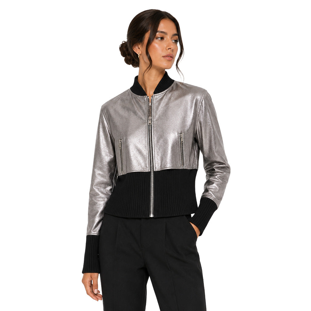 Dolce & Gabbana Leather Bomber Sweater Gray