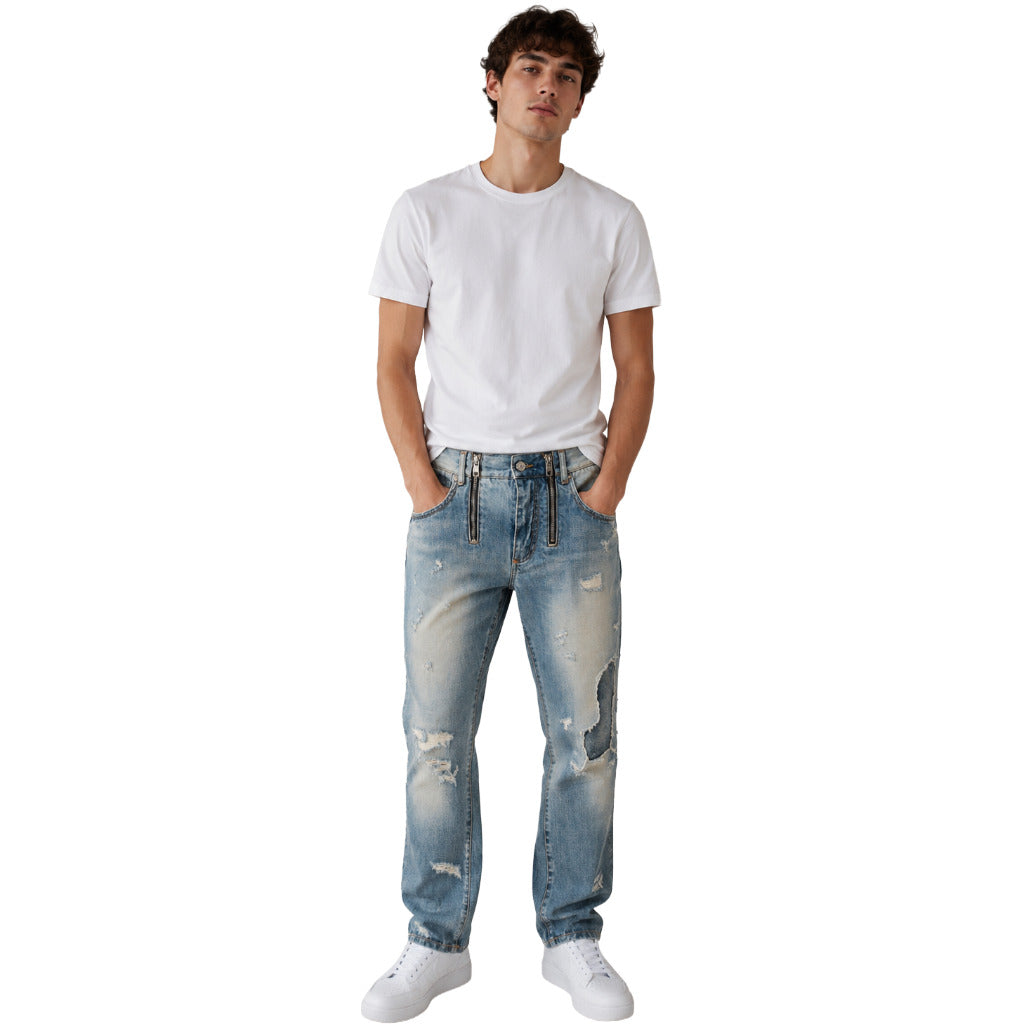 Dolce & Gabbana Cotton Jeans Strappati Blu Blue