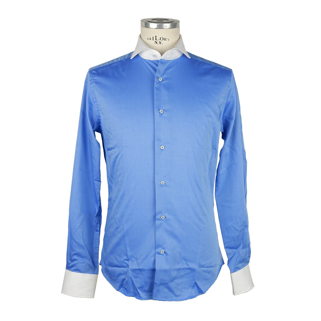 100% Milano Cotton Shirt Blue Light Blue