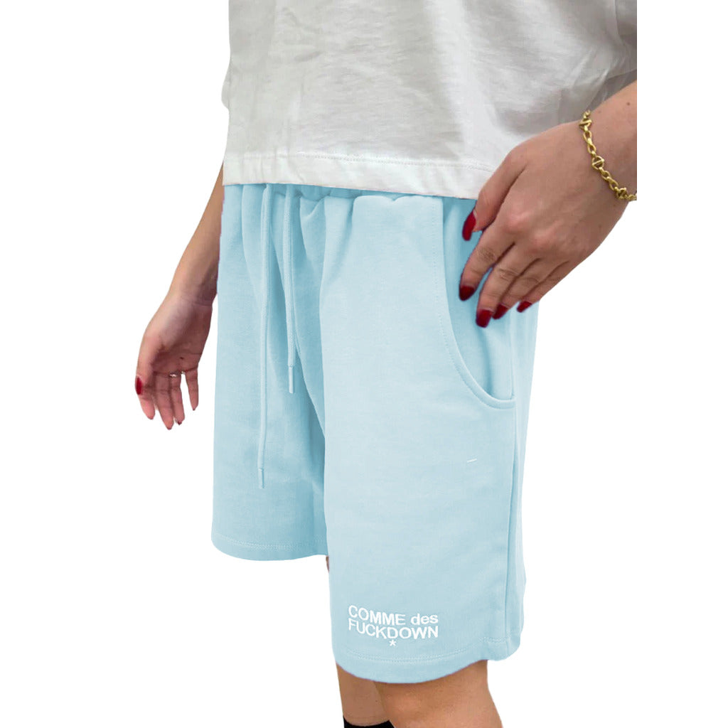Comme Des Fuckdown Cotton Shorts Azzurri Logo Ricamato — view 2