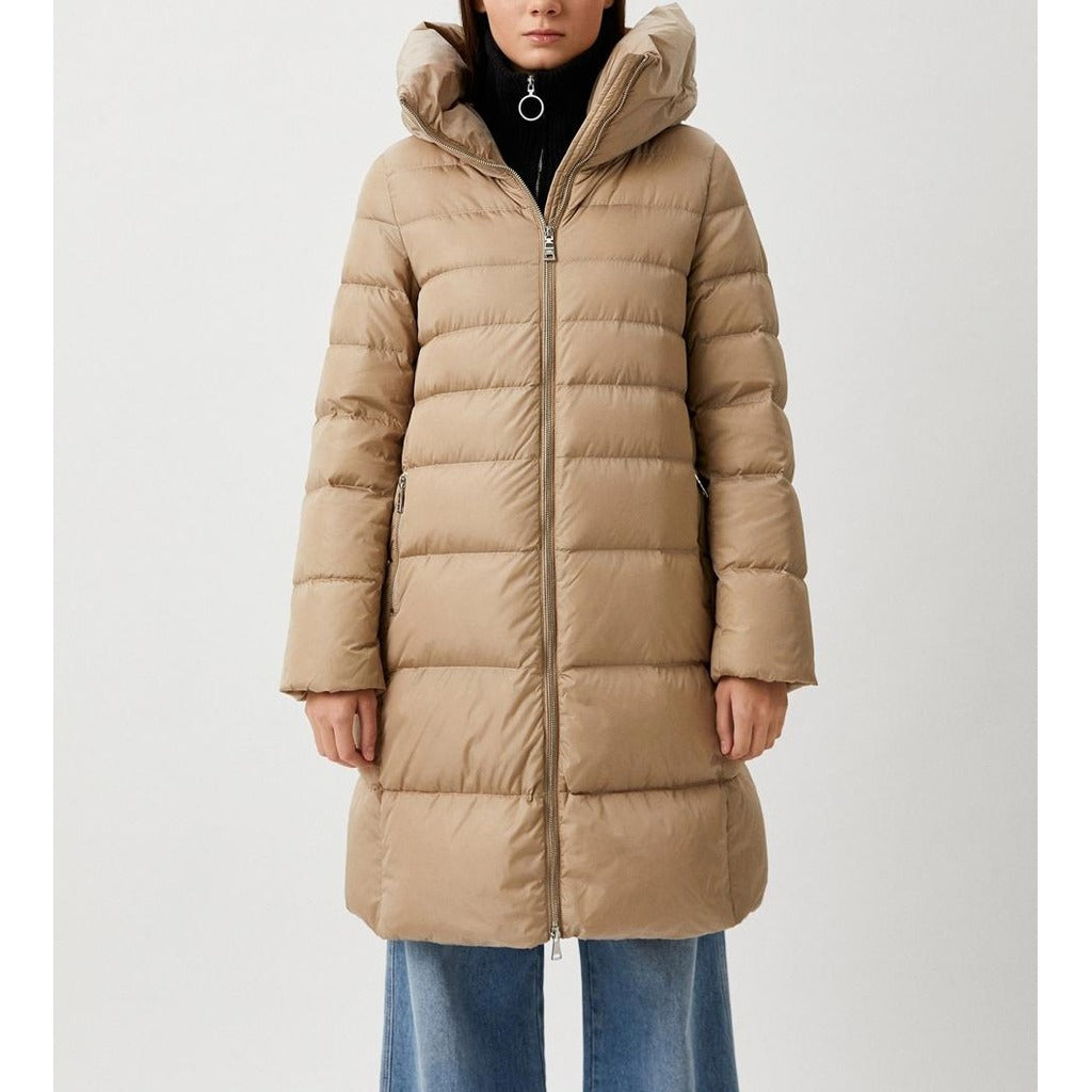 Add Long Beige Colored Down Jacket In Water-Repellent