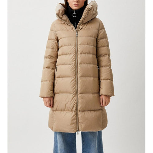 Add Long Beige Colored Down Jacket In Water-Repellent