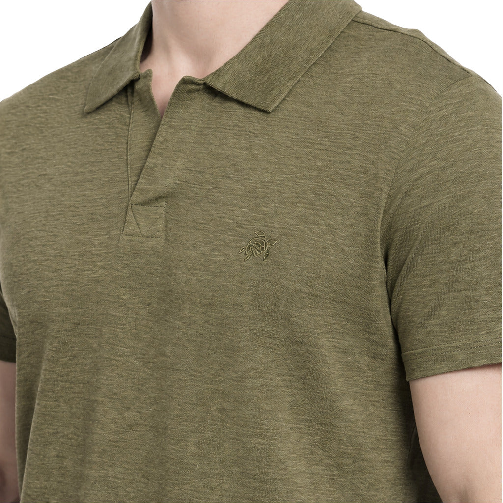 Vilebrequin Linen Polo Verde Oliva — view 3