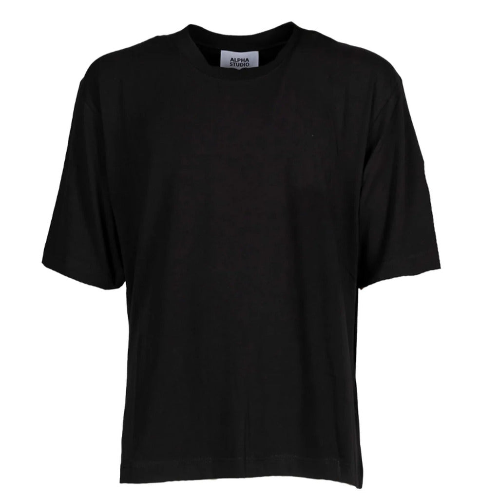 Alpha Studio , Black Solid Color Crew Neck T-Shirt