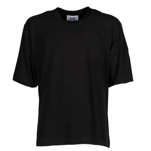 Alpha Studio , Black Solid Color Crew Neck T-Shirt