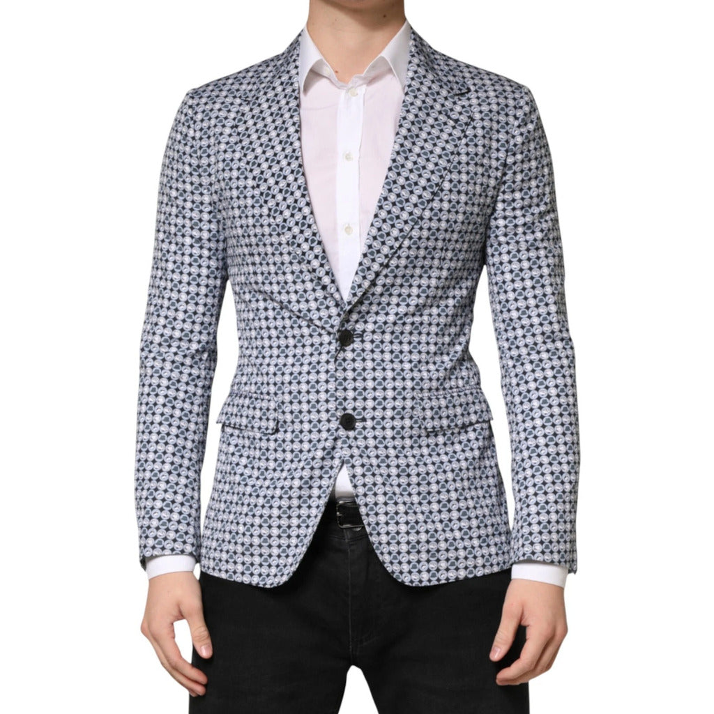 Dolce & Gabbana Cotton Blazer Blue Patterned Single Breasted