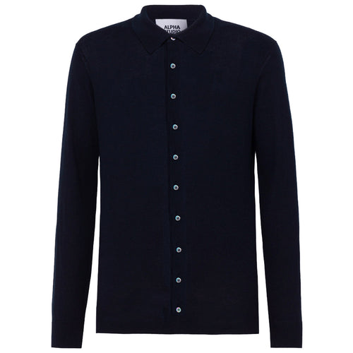 Alpha Studio Cotton Shirt Blue Notte — view 2
