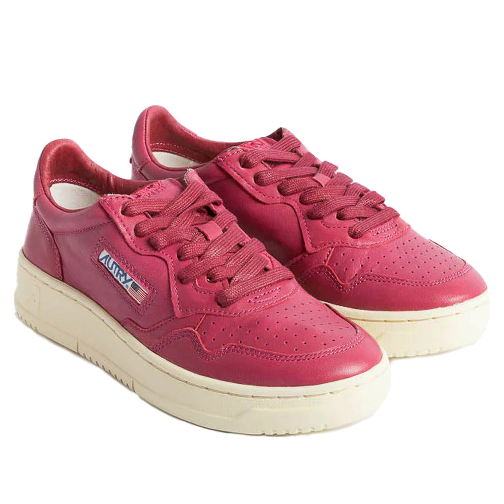 Autry Cotton Sneakers In Fuchsia Vintage Effect Goatskin, Tone-On-Tone — view 2